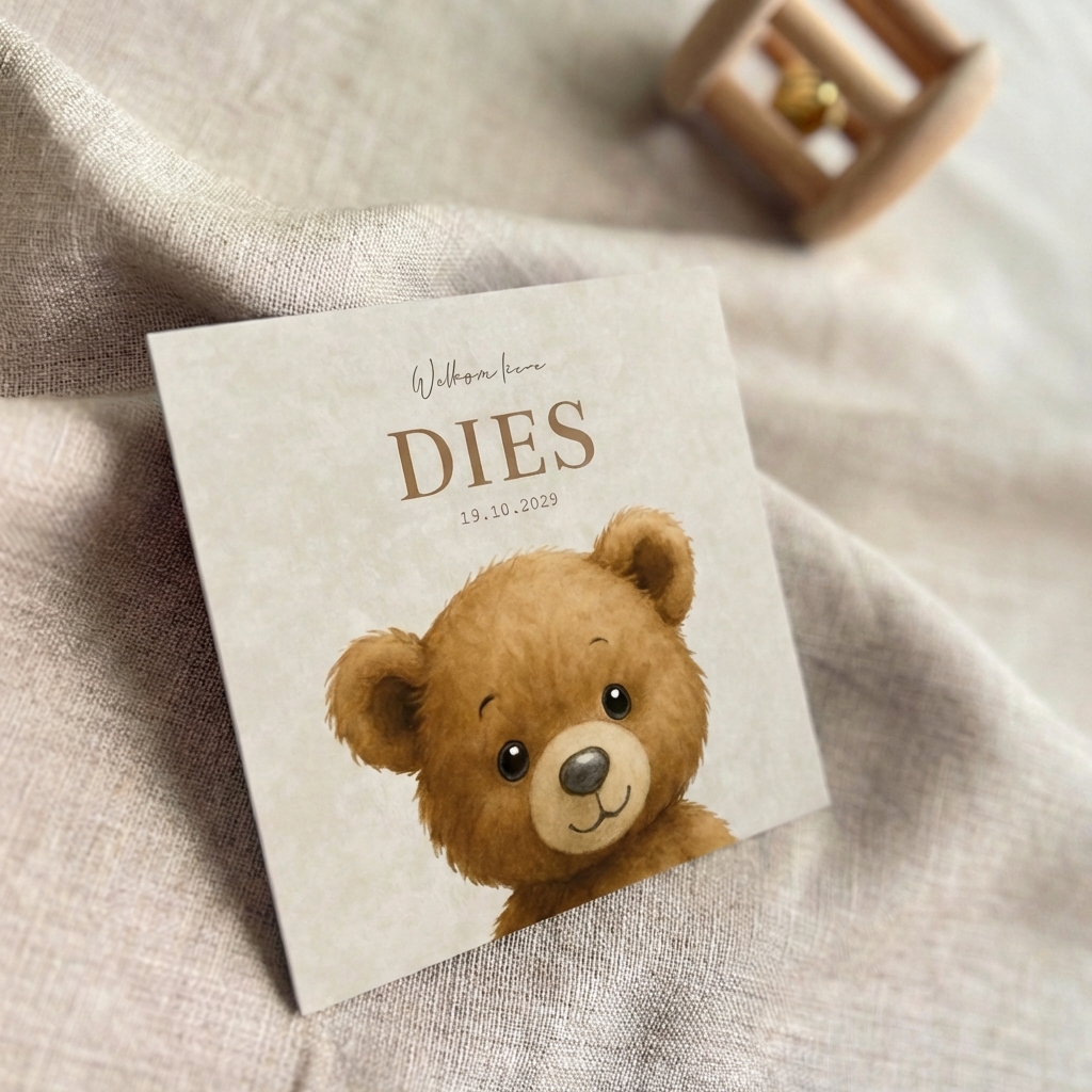 Geboortekaartje Jongen Velvetlook Teddybeertje
