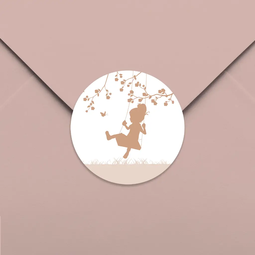 Lieve sluitsticker met silhouet van meisje op schommel - per 25 stuks