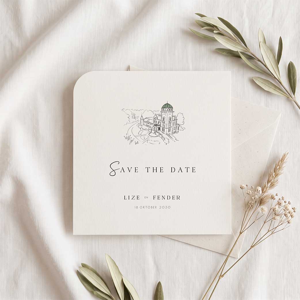 Save the Date minimalistisch illustratie Jachtslot Mookerheide