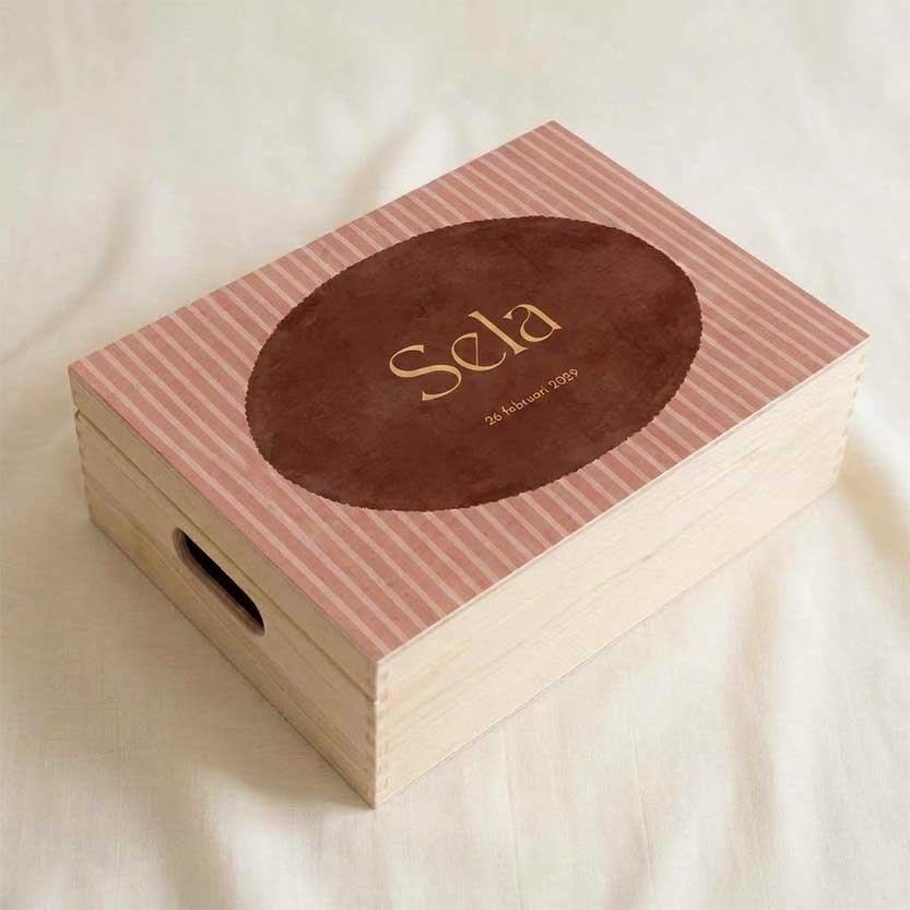 Memorybox geboorte meisje strepen oudroze