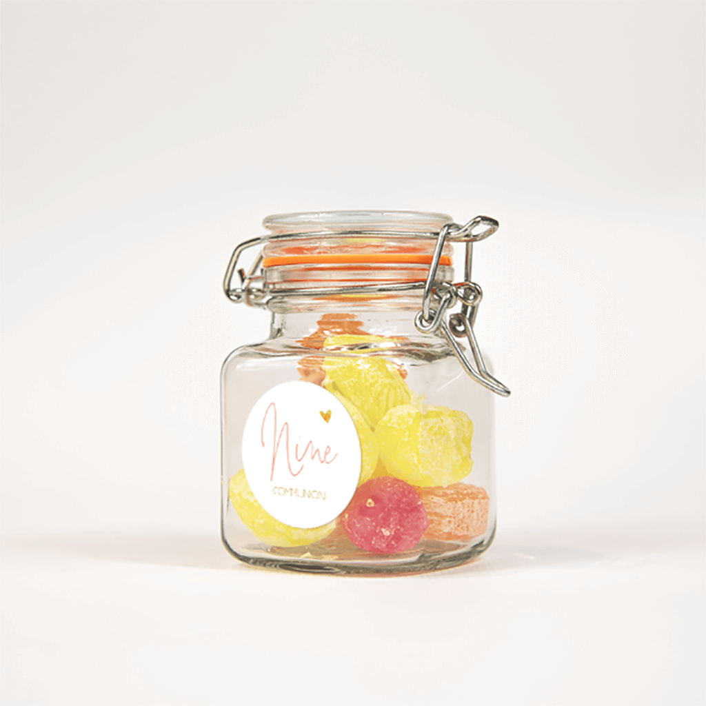 Autocollant communion avec cœur et écriture rose - 25 ex. 