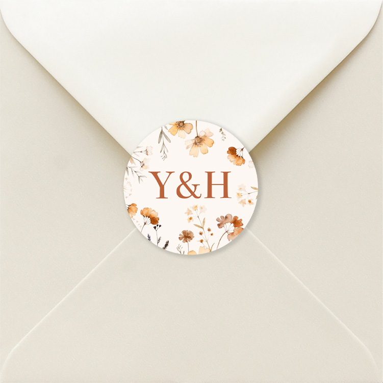 Stickers rond huwelijk beige veldbloemen
