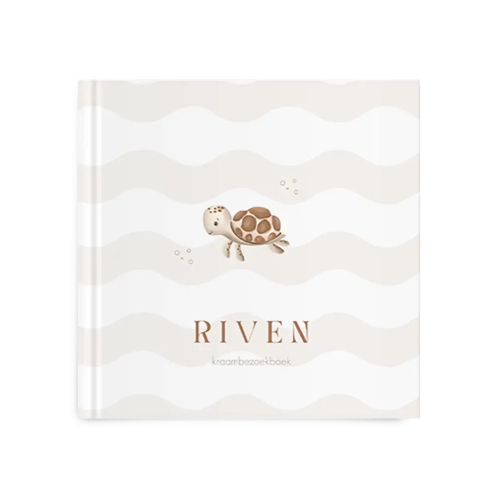 Kraambezoekboek met zeeschildpad op beige golfjes