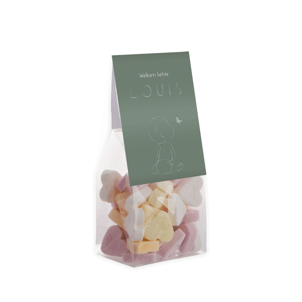 Vouwkaartje voor doopsuiker met lijntekening baby in hoogglans