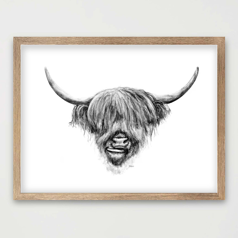 Dierenposter realistsiche dierentekening Schotse Hooglander