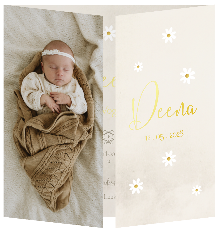 Geboortekaartje Babyfoto Luikkaartje Madeliefjes