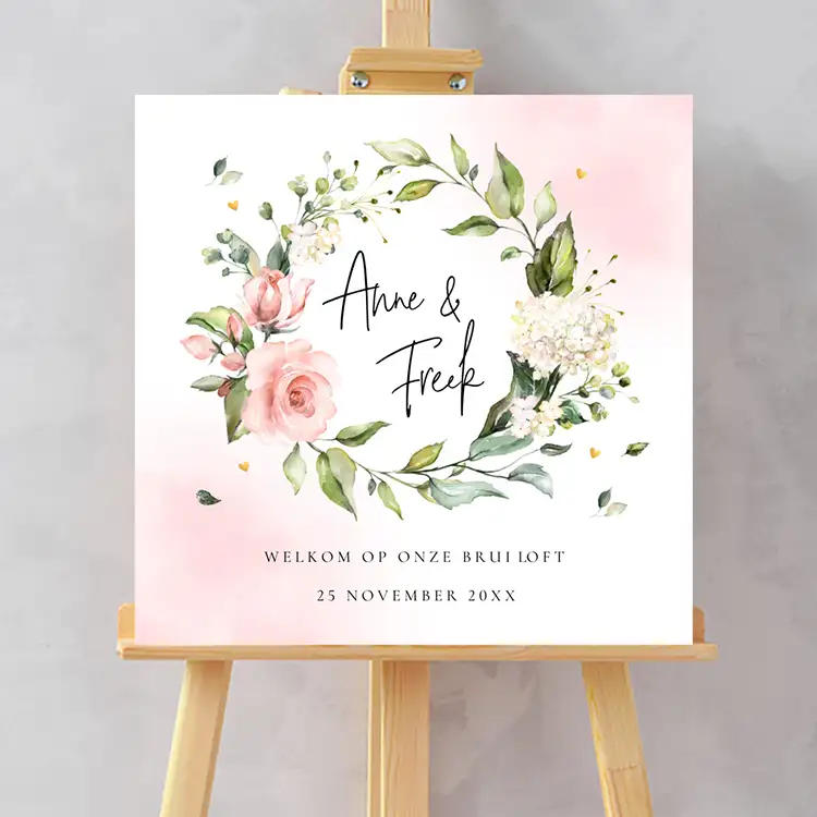 Bruiloftsbord bloemen krans roze 70x70 cm