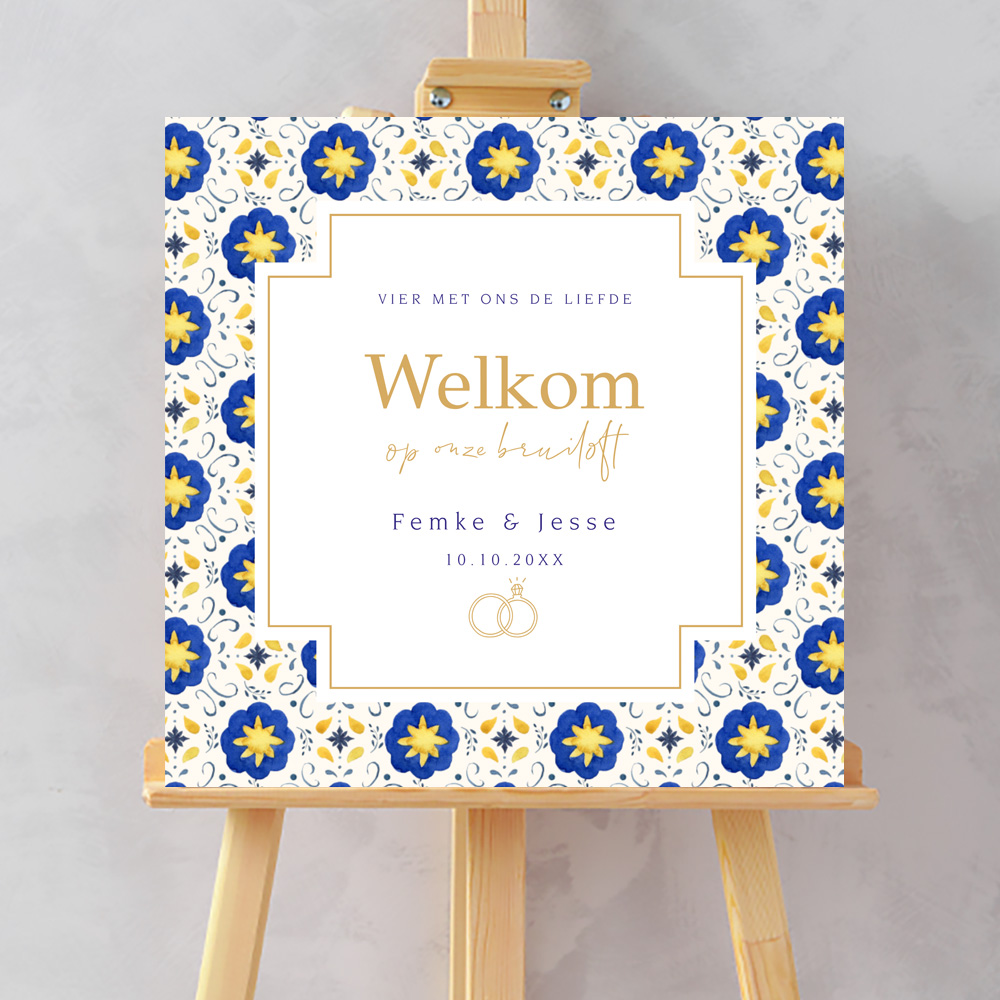 Bruiloftsbord mediterraans patroon blauw geel