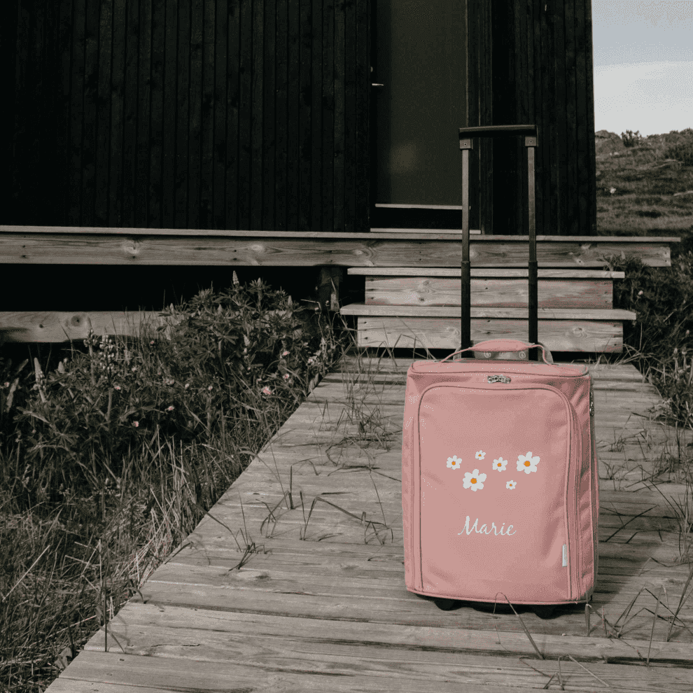 Personalisierter Trolley mit Namen und Blümchen