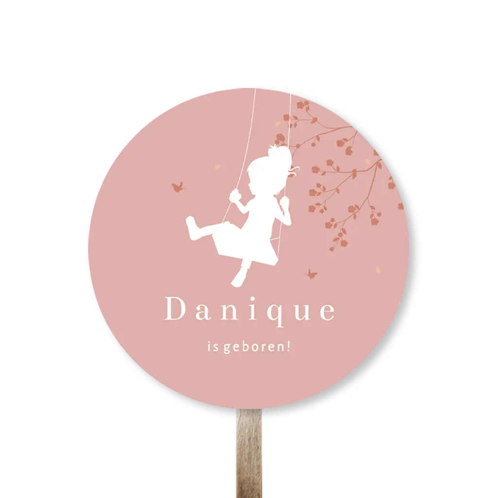 Tuinbord rond met silhouet van meisje op een schommel