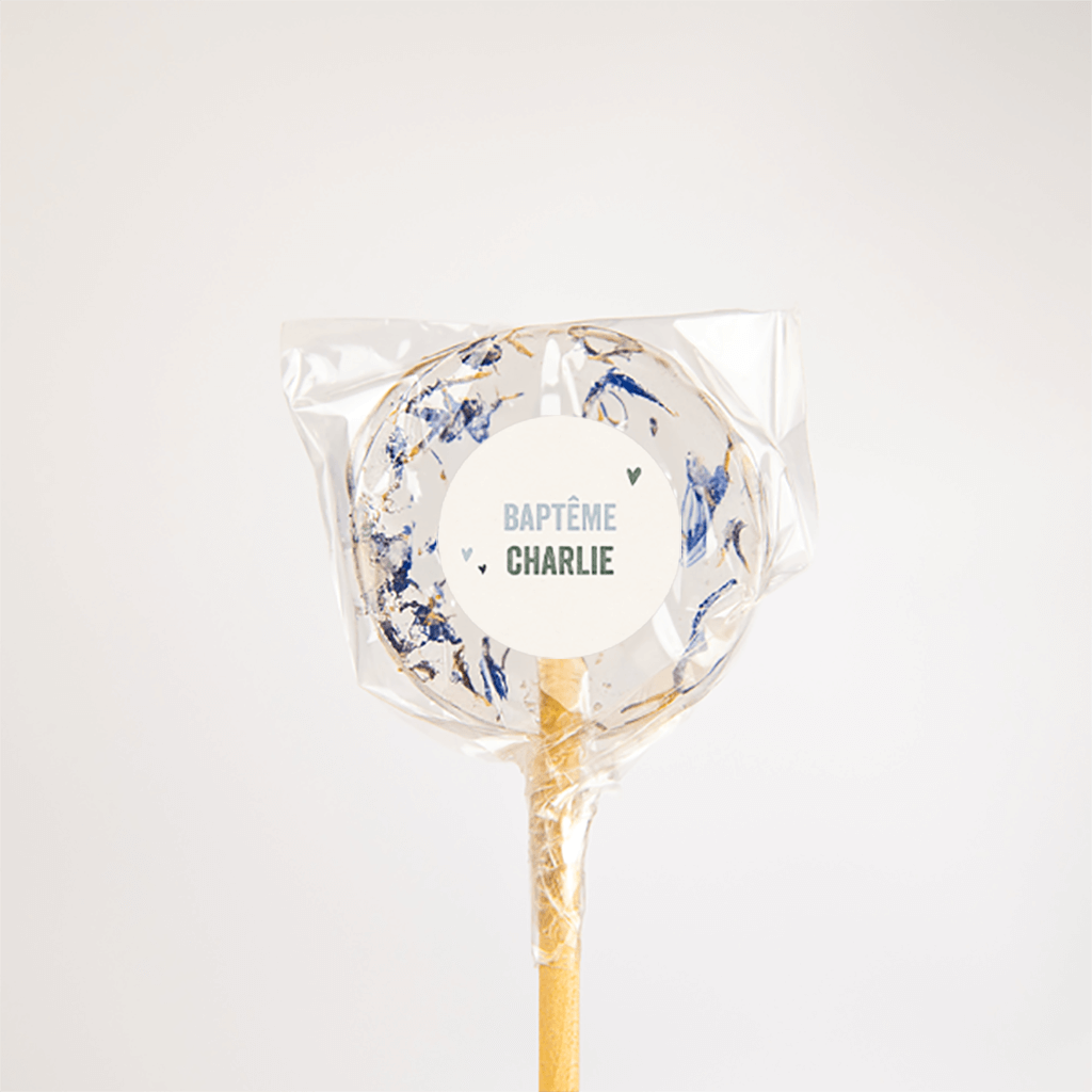 Sticker remerciement baptême avec coeur en bleu - 25 ex.