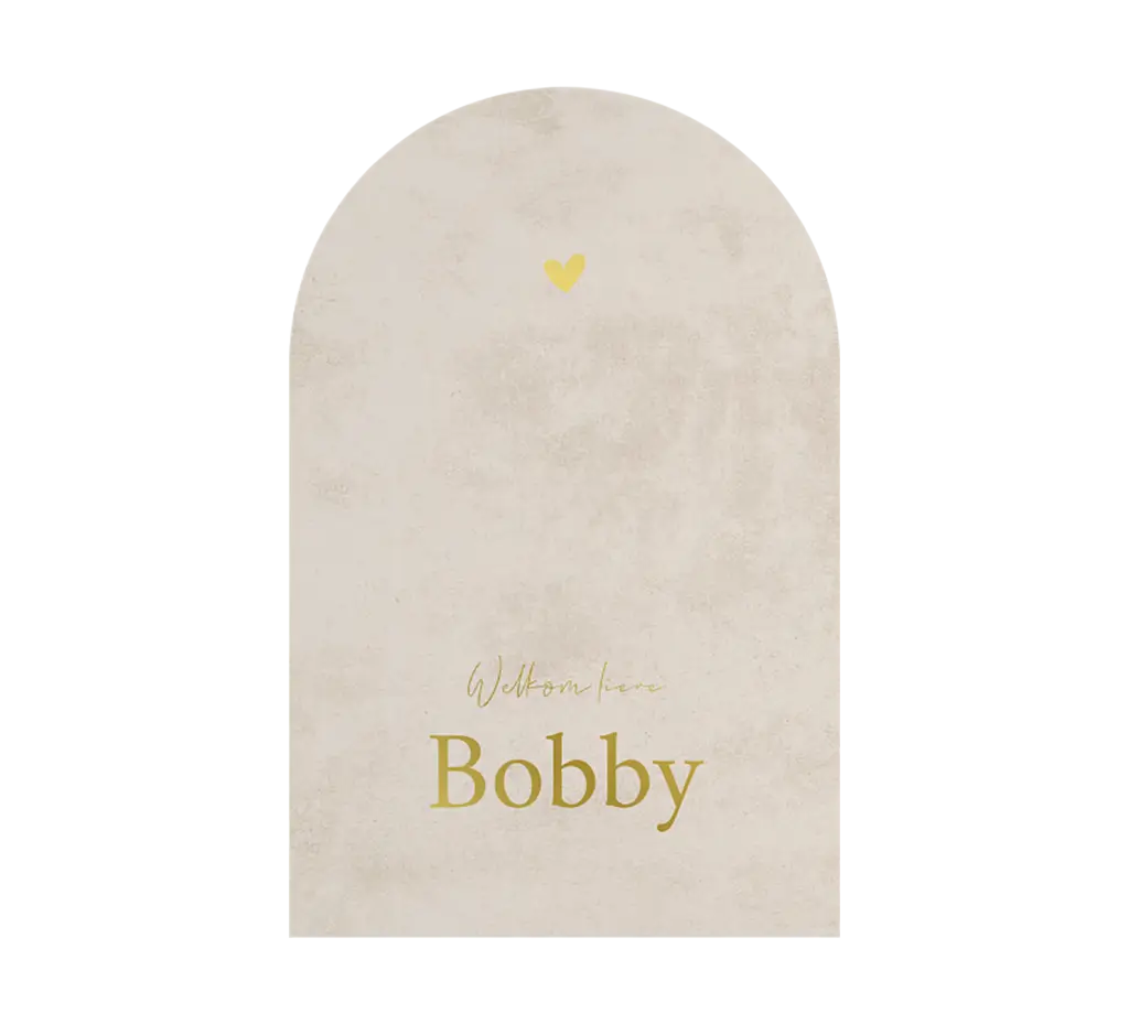 Neutraal origineel geboortekaartje met velvet-look en goudfolie