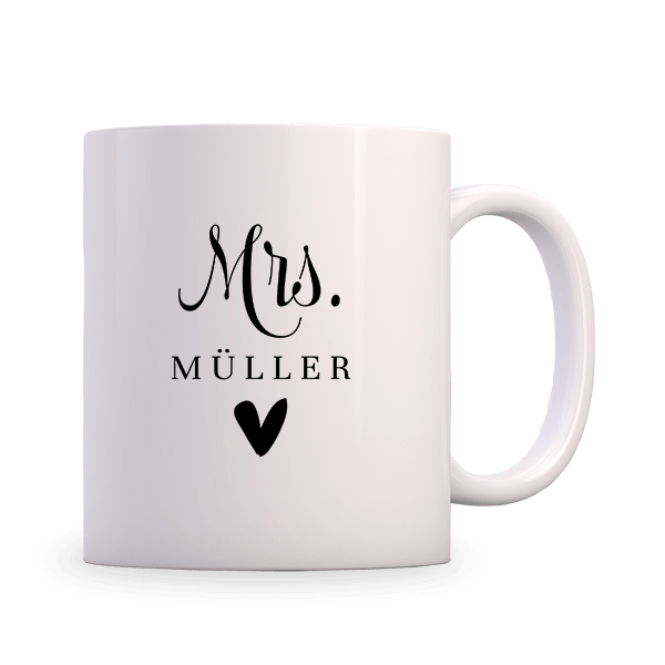 Personalisierte Tasse Mrs, Hochzeitsgeschenk