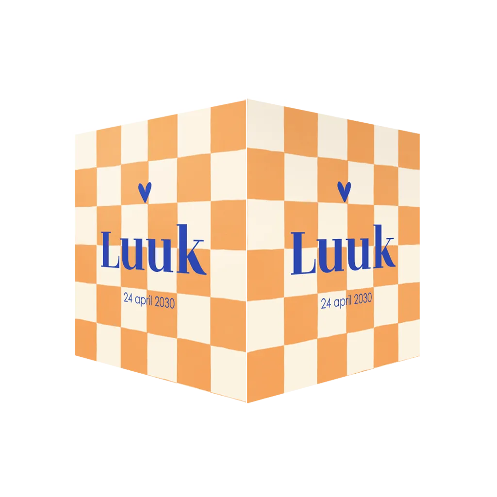 Geboortebord raam jongen met colorblocking in oranje en blauw