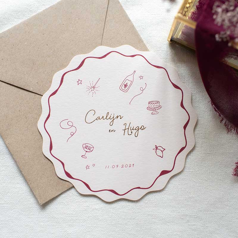 Trouwkaart vrolijk doodles