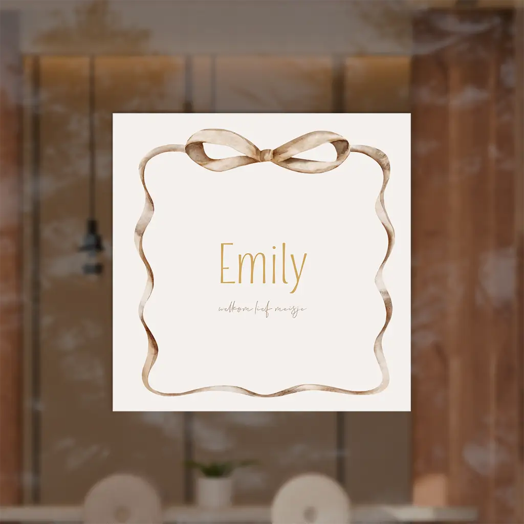 Raamsticker vierkant met bruine strik