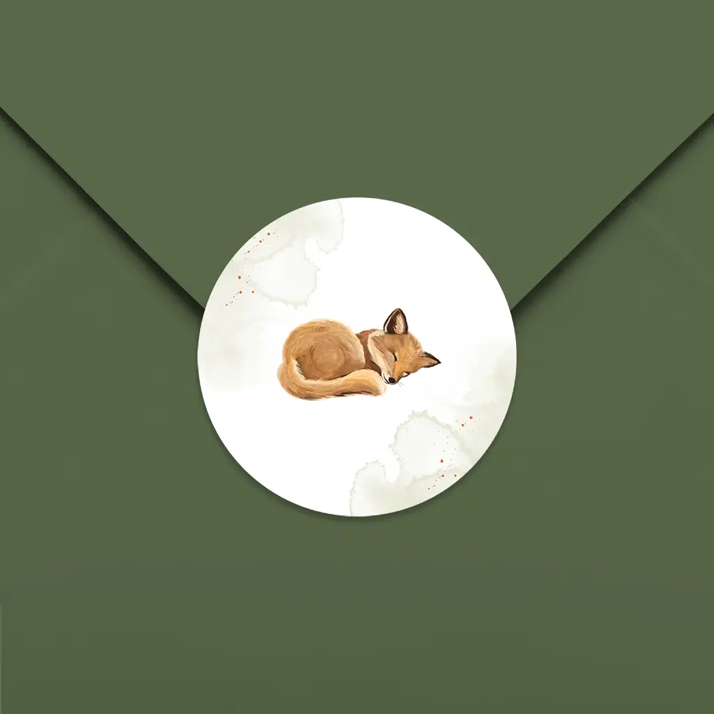 Sluitsticker met watercolour en slapend vosje - per 25 stuks