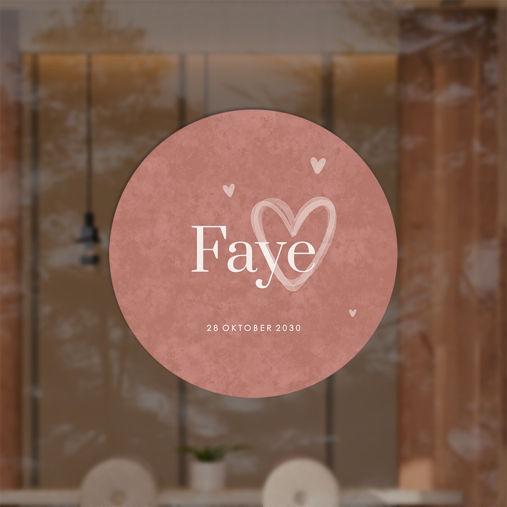 Ronde raamsticker met roze velvet-look en hartjes