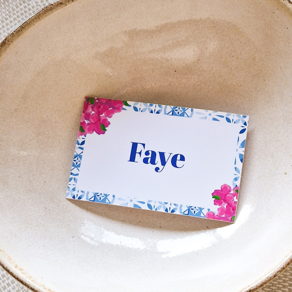 Mamma Mia naamkaartjes 21 diner met bloemen