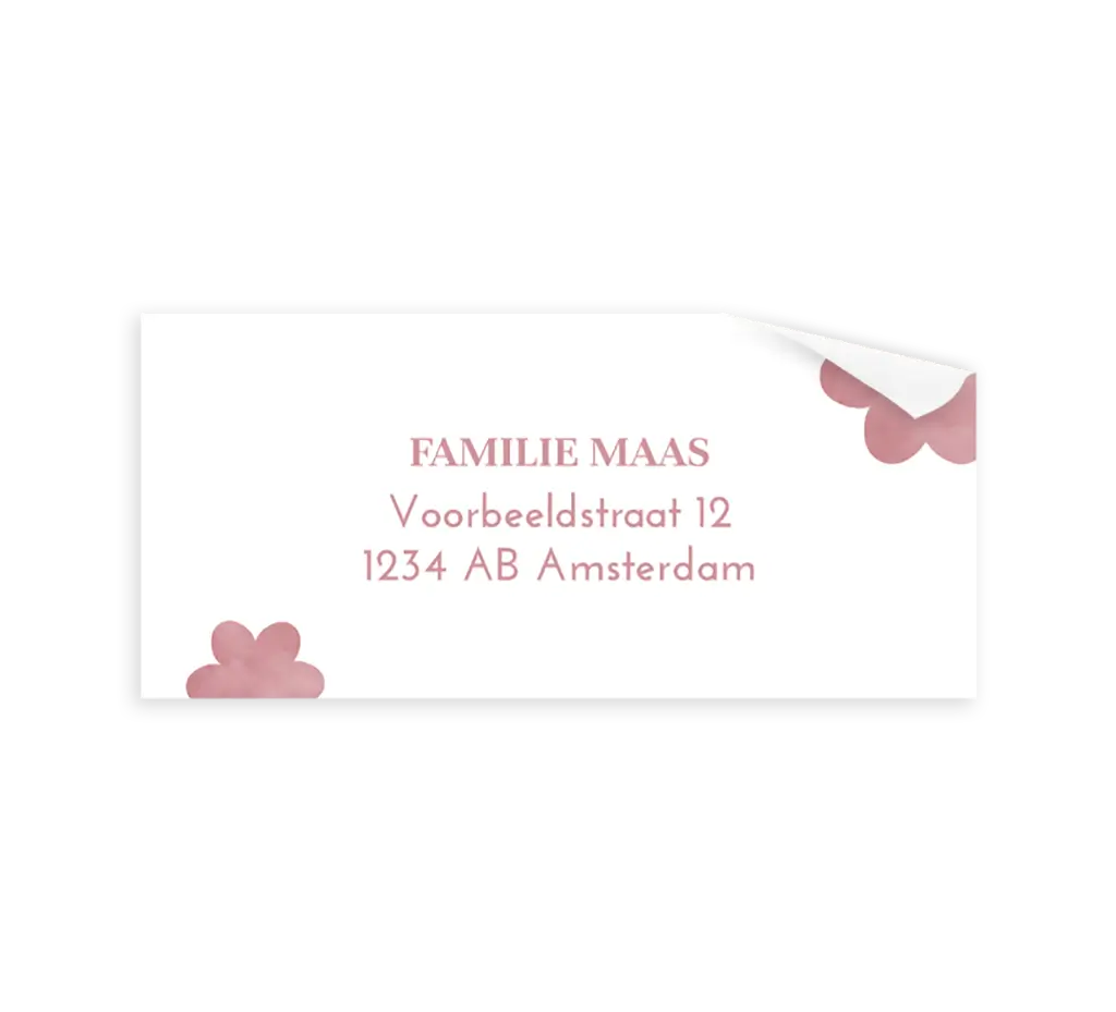 Adressticker met grote roze bloemen