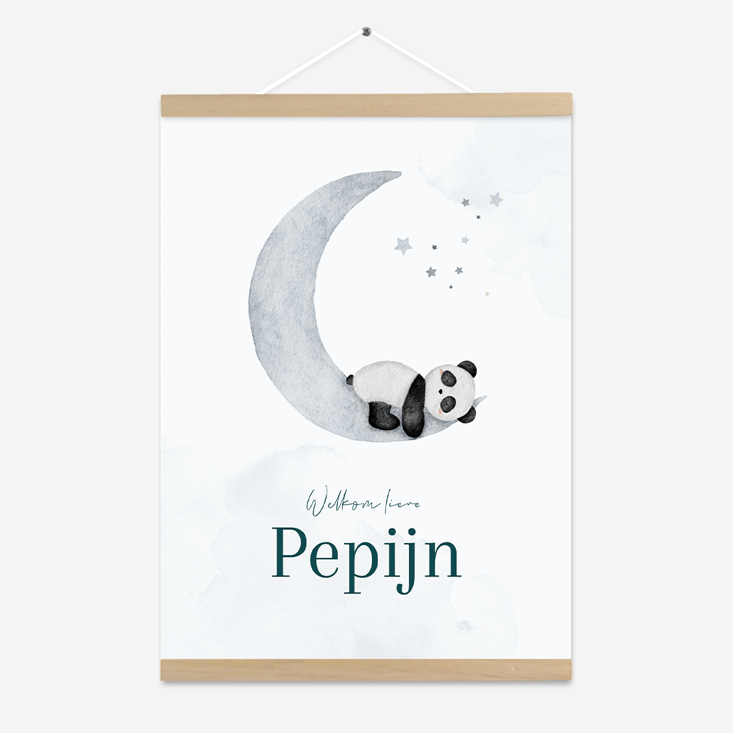 Poster Maantje Pandabeertje Blauw Sterretjes