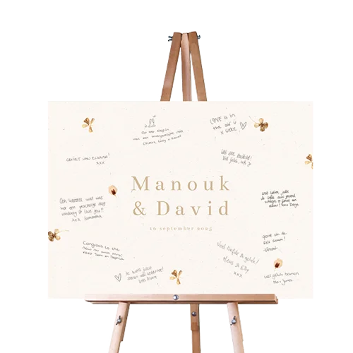 Panneau mariage livre d'or avec pétales de fleurs