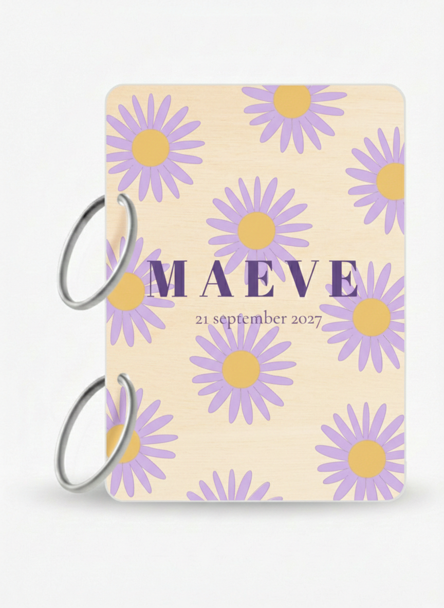 Bewaarbundel geboortekaartjes Paarse bloemen Maeve
