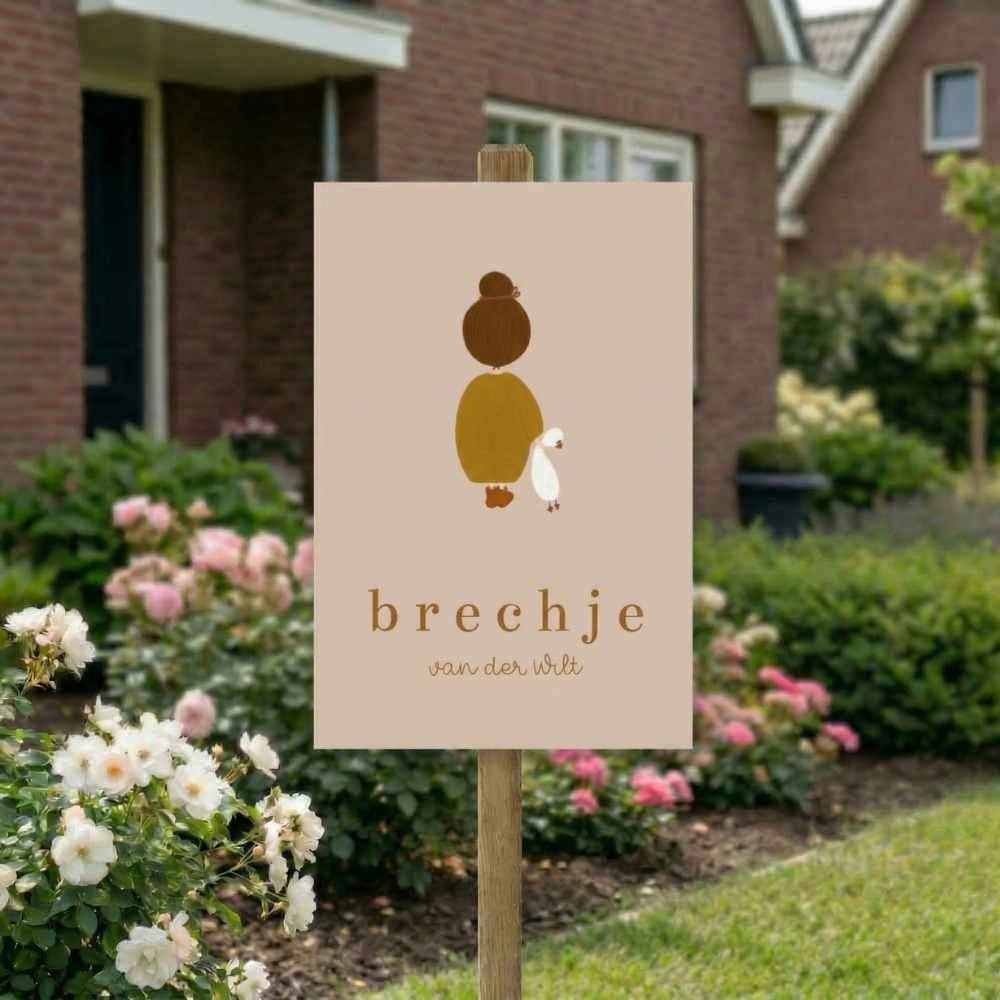 Tuinbord geboorte meisje knuffel gans