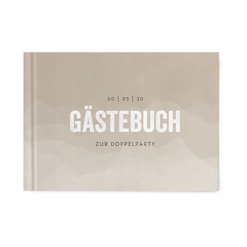 Gästebuch zur Doppelparty Hochzeitstag und Geburtstag beige