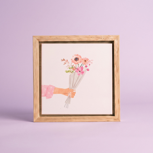 Tegeltje bloemen houten lijst sterkte