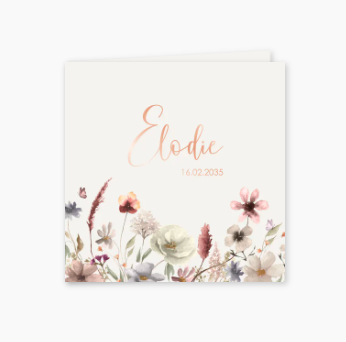 Romantisch geboortekaartje meisje met veldbloemen