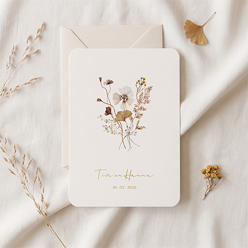 Trouwkaart veldbloemen boeket