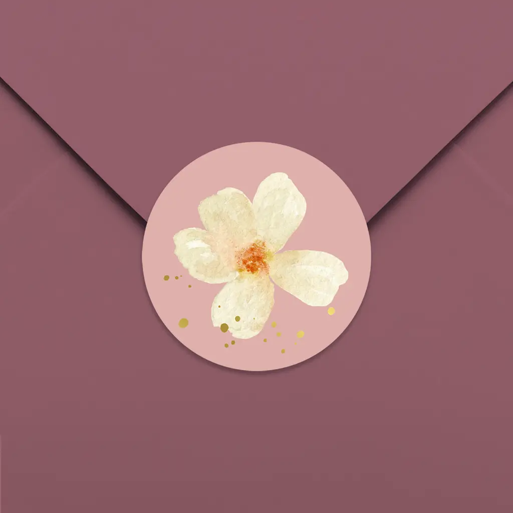 Sluitsticker in roze met grote bloem