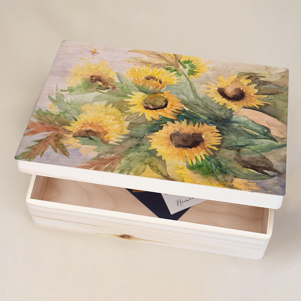 Memorybox zonnebloemen aquarel voor lieve herinneringen
