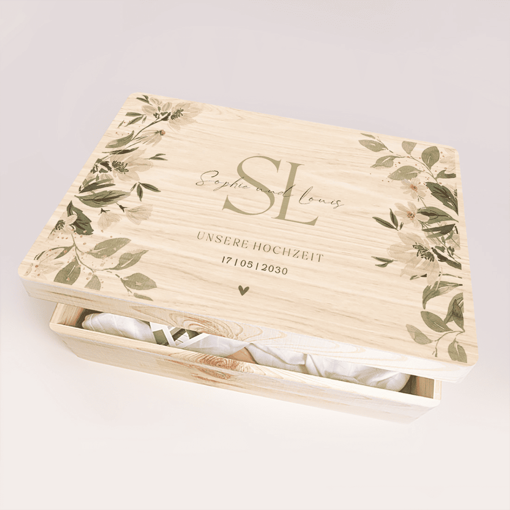 Erinnerungsbox Hochzeit mit elegante Blumen