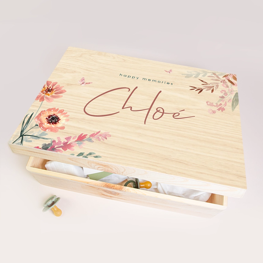 Herinneringsdoos baby met kleurrijke bloemen