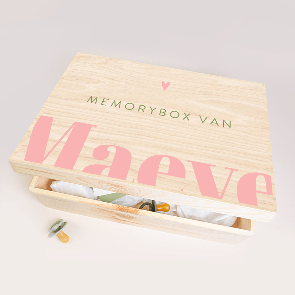 Memorybox baby in colorblocking groen en roze