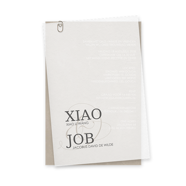 Moderne trouwkaart kalkpapier met en-teken