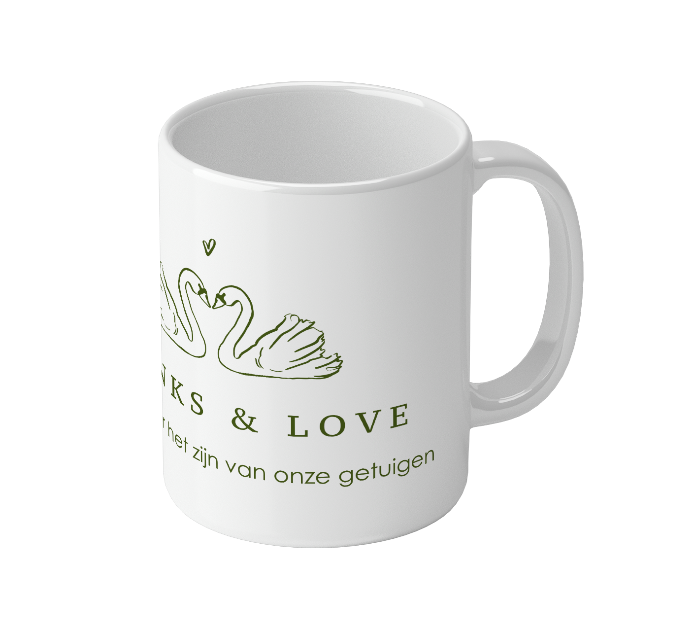 Mok rondom gedrukt met quote en zwanen