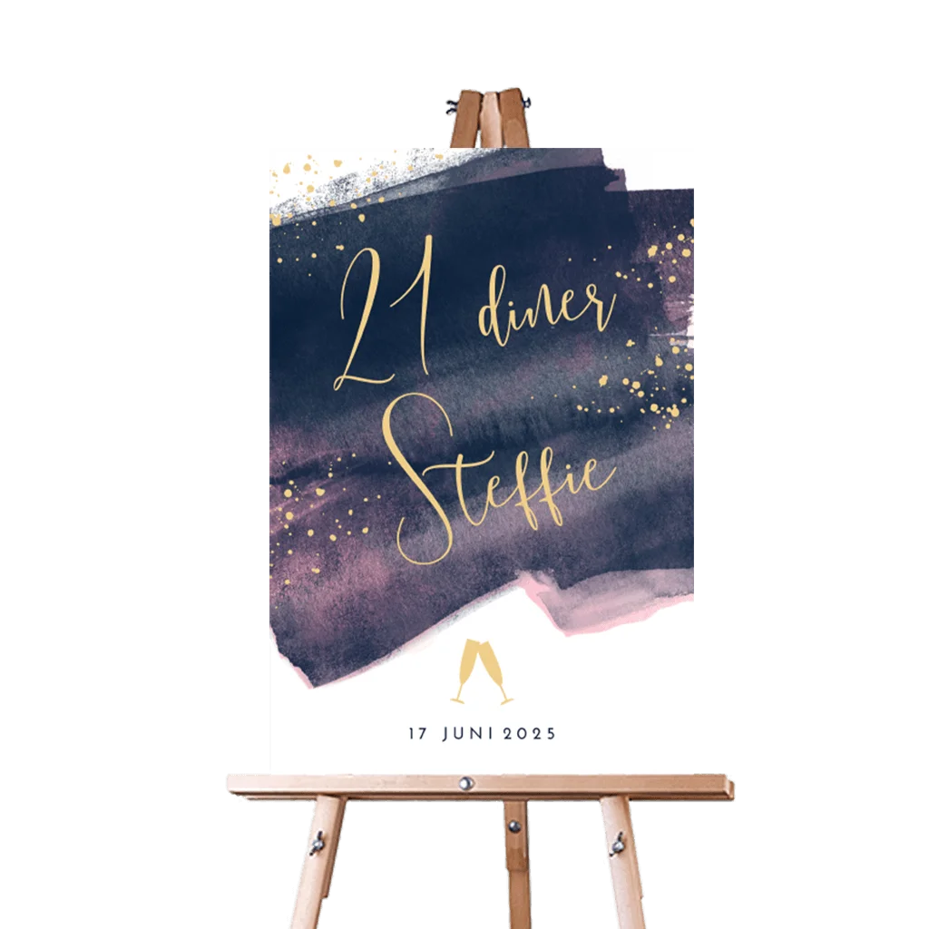 Welkomstbord 21e verjaardag met verfstrepen