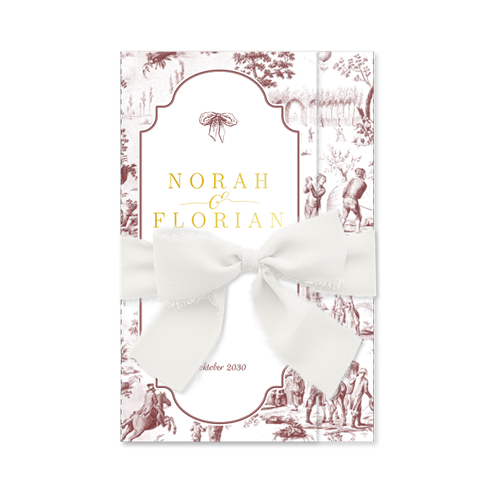 Vintage drieluik trouwkaart mapje met Toile de Jouy