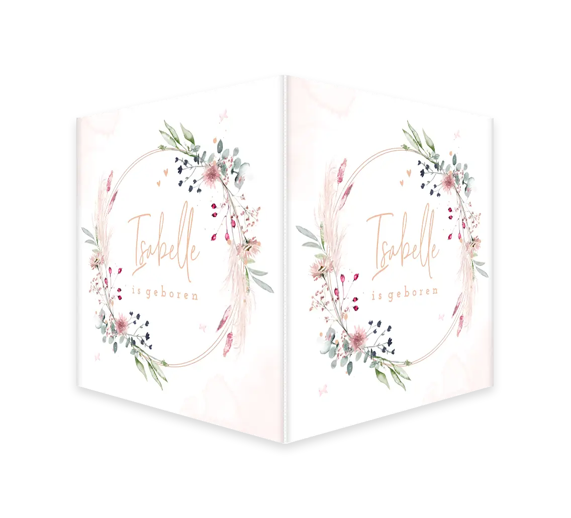 Dubbel raambord met roze bloemenkrans