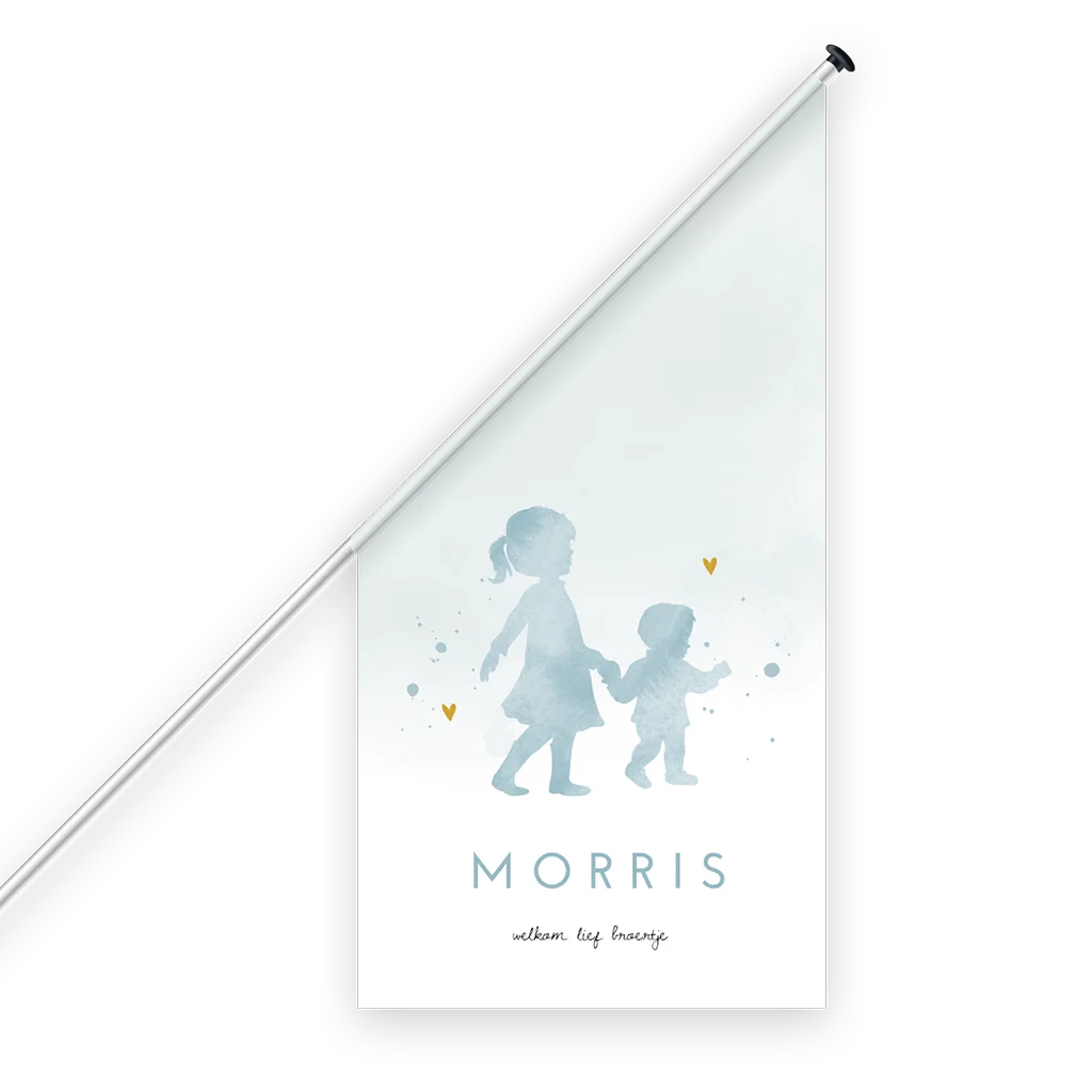 Geboortevlag met watercolour en silhouet van broertje