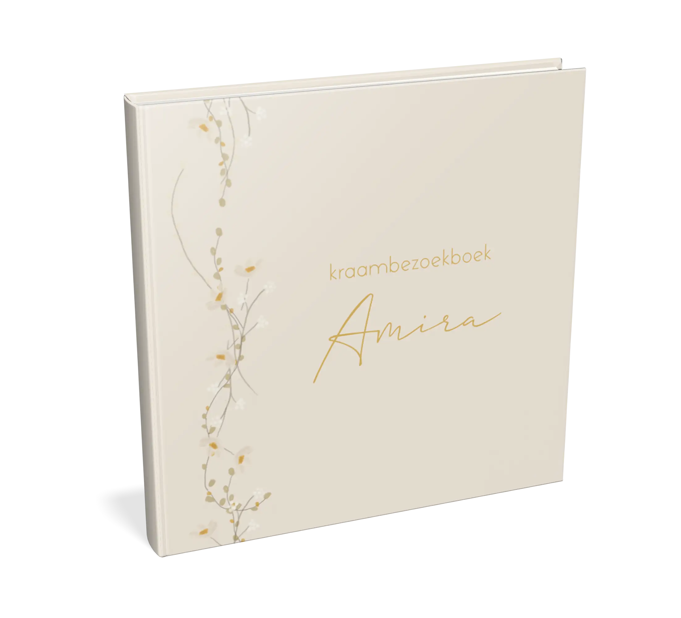Beige kraambezoekboek met bloemenslinger - met invulpagina's