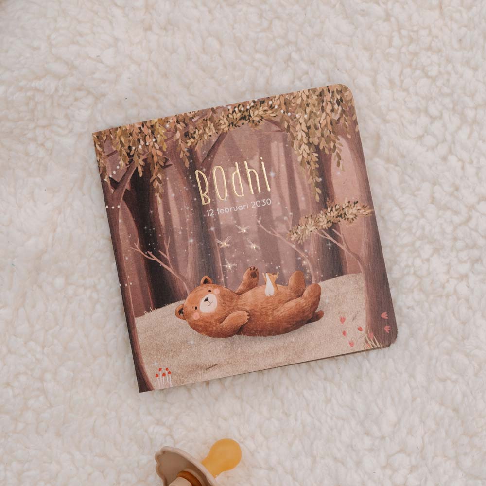 Geboortekaartje met dieren in magisch bos
