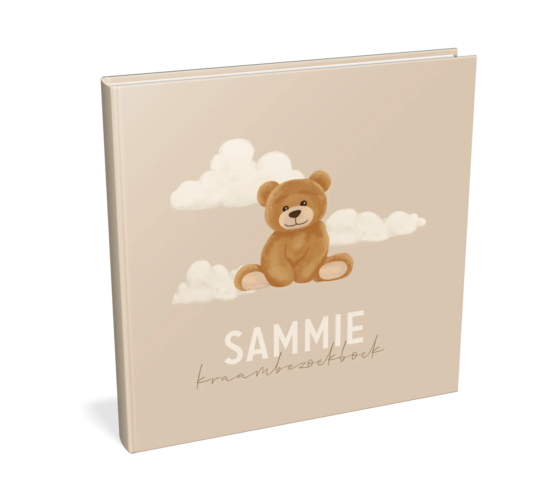Kraambezoekboek beige met beertje en wolken