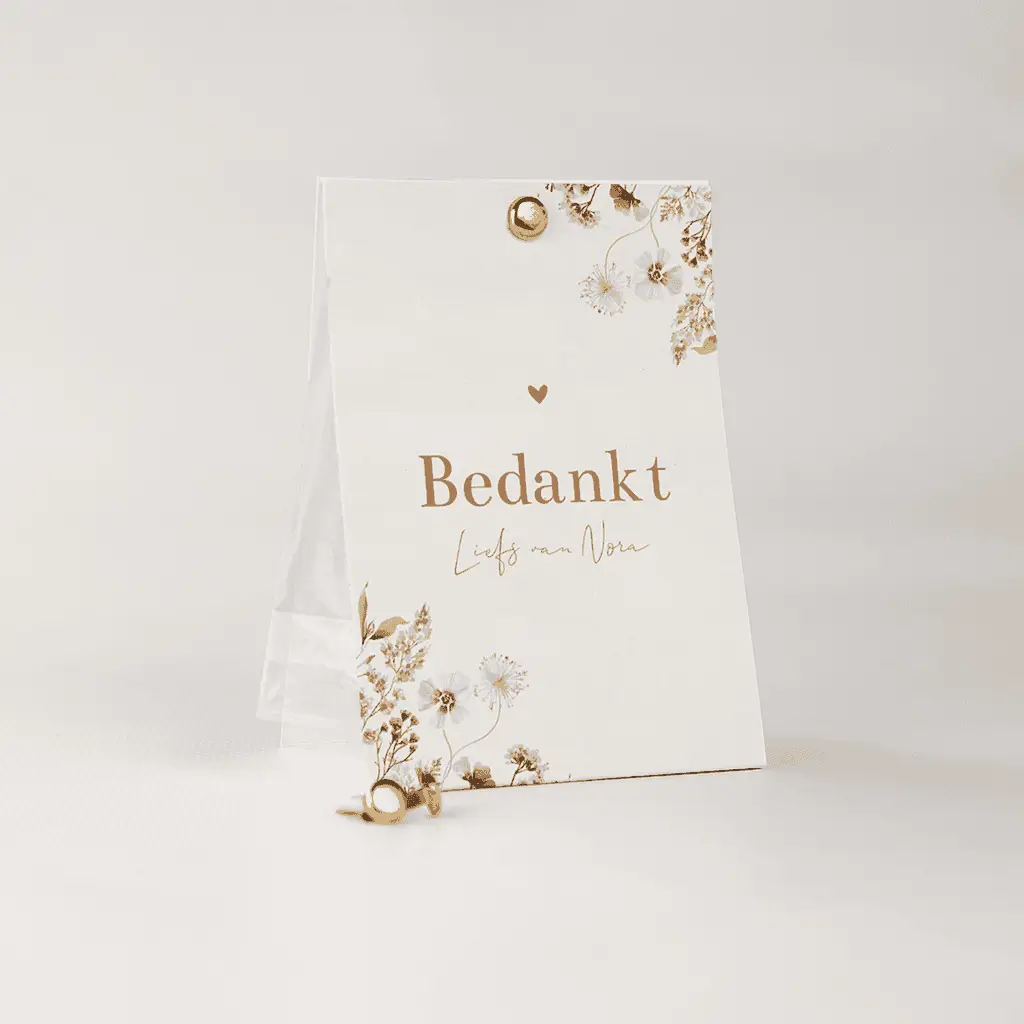 Doopsuiker snoepzakje beige met veldbloemen