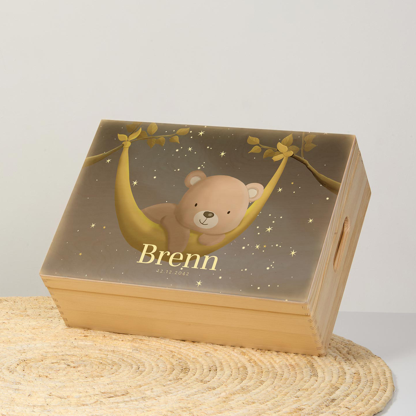 Memorybox winterliefde unisex beertje met sterren in hangmat
