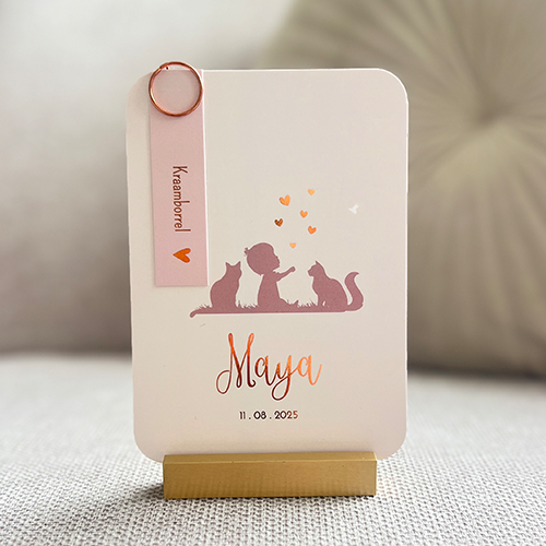 Babykaartje Kat meisje Gras Roze