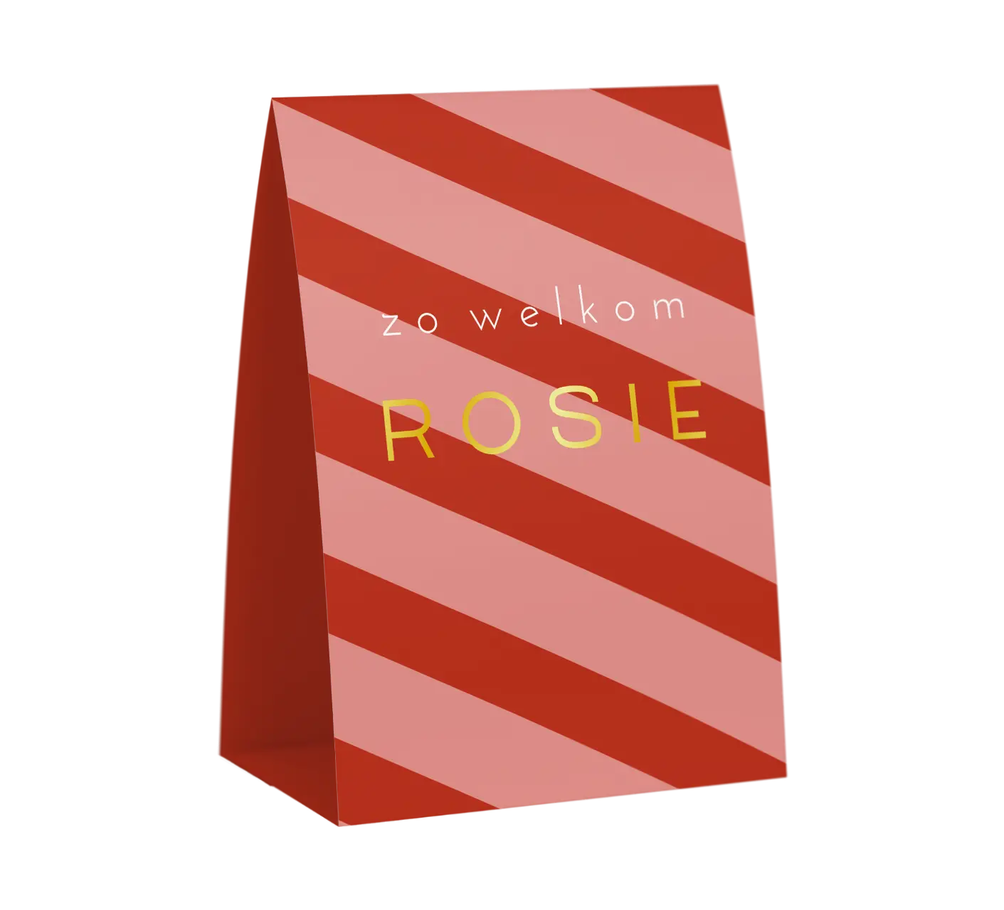 Stoer geboortekaartje in tentvorm met goudfolie en color blocking